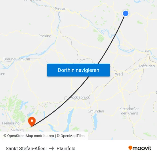 Sankt Stefan-Afiesl to Plainfeld map