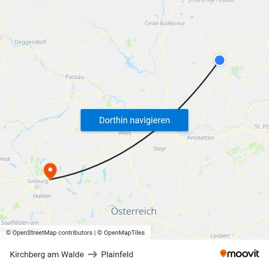 Kirchberg am Walde to Plainfeld map
