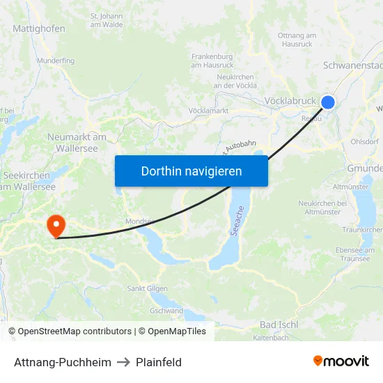 Attnang-Puchheim to Plainfeld map