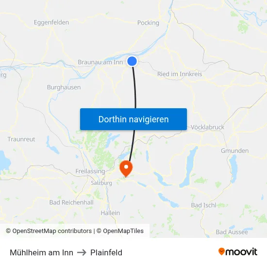 Mühlheim am Inn to Plainfeld map