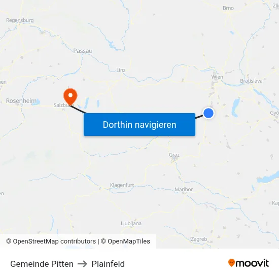 Gemeinde Pitten to Plainfeld map