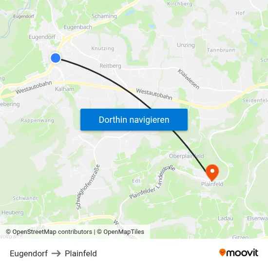 Eugendorf to Plainfeld map