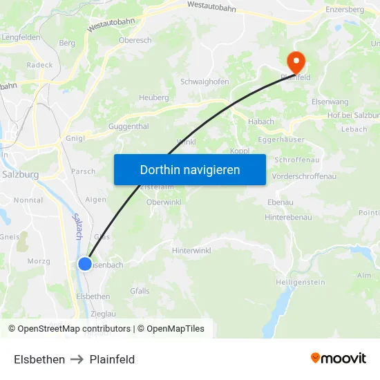 Elsbethen to Plainfeld map