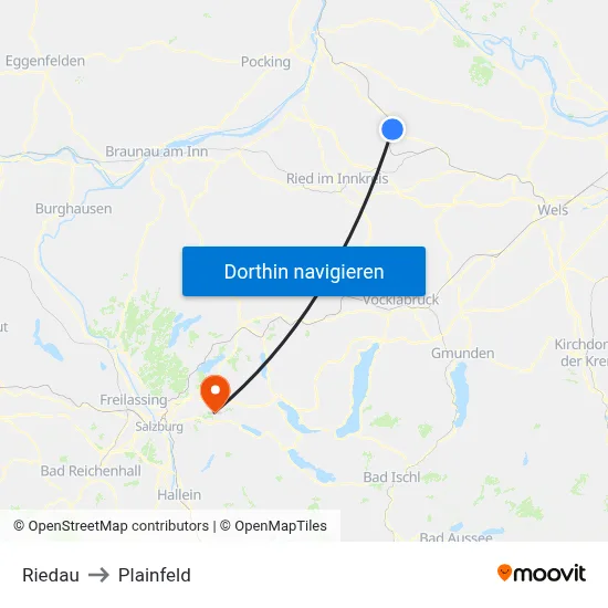 Riedau to Plainfeld map