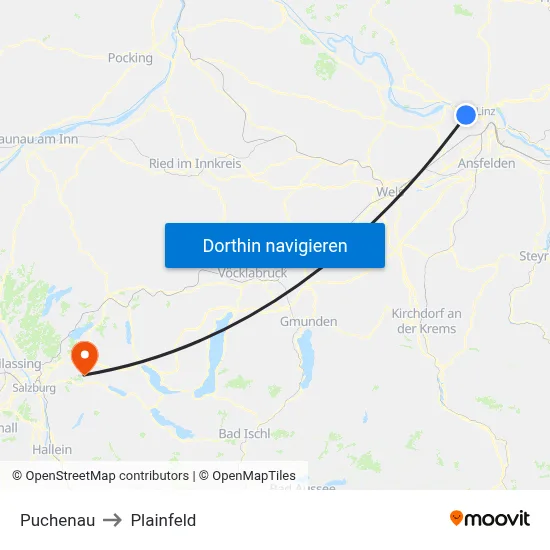 Puchenau to Plainfeld map