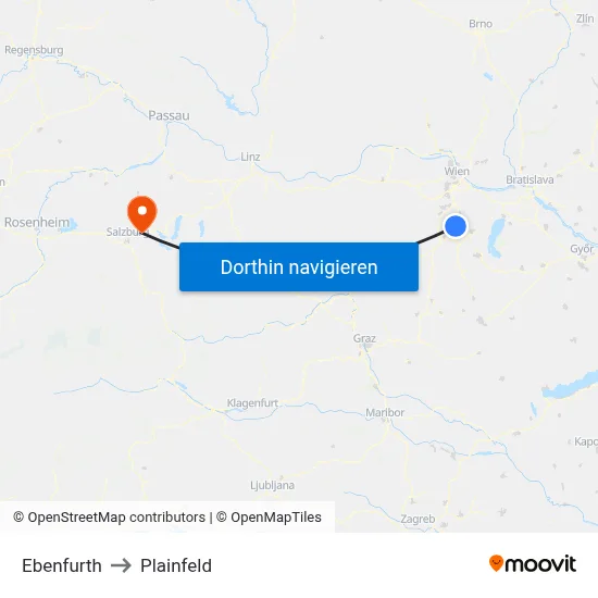 Ebenfurth to Plainfeld map