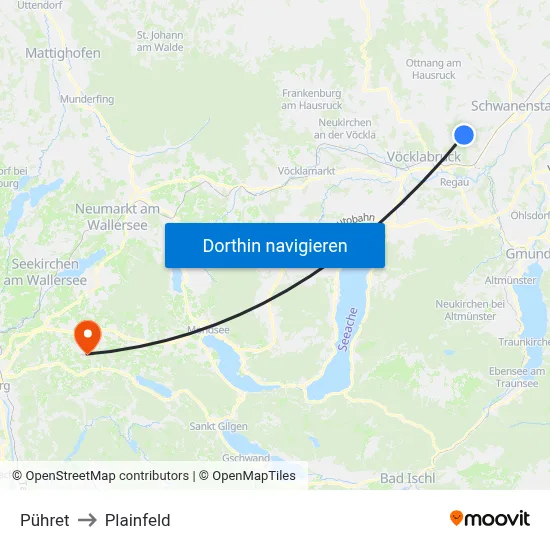 Pühret to Plainfeld map