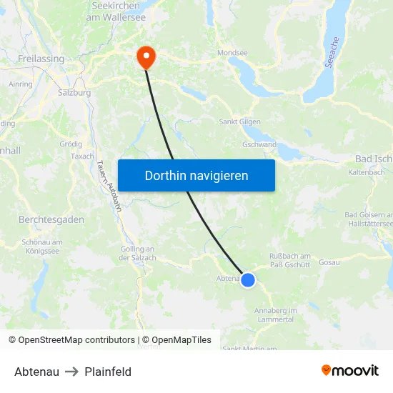 Abtenau to Plainfeld map