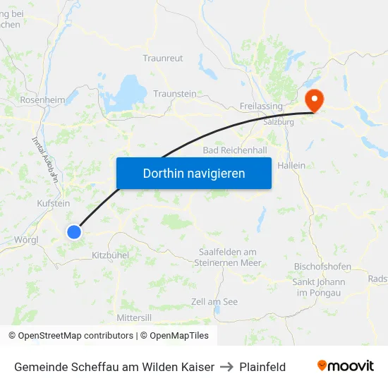 Gemeinde Scheffau am Wilden Kaiser to Plainfeld map