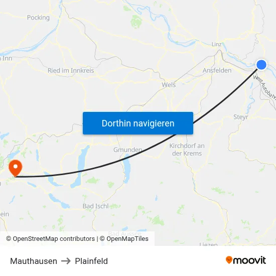 Mauthausen to Plainfeld map