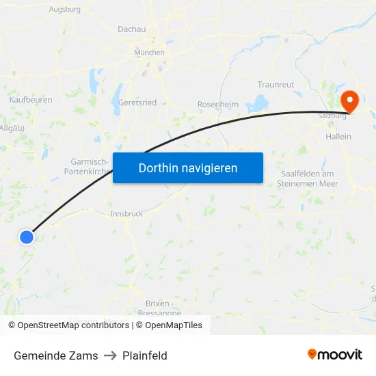 Gemeinde Zams to Plainfeld map