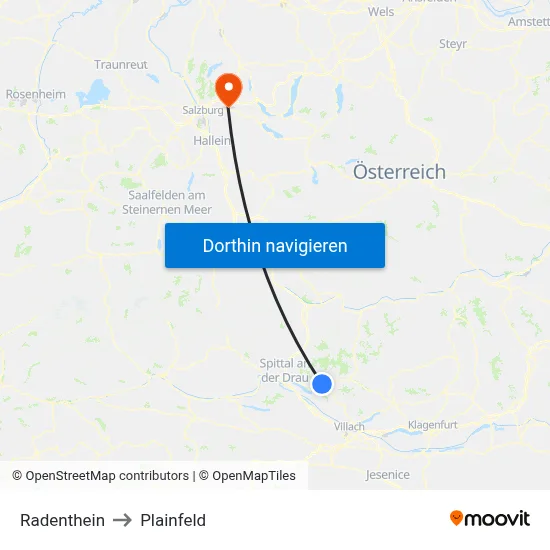 Radenthein to Plainfeld map