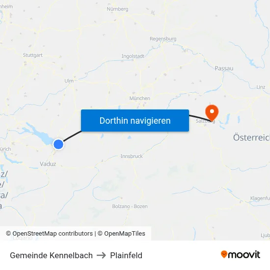 Gemeinde Kennelbach to Plainfeld map