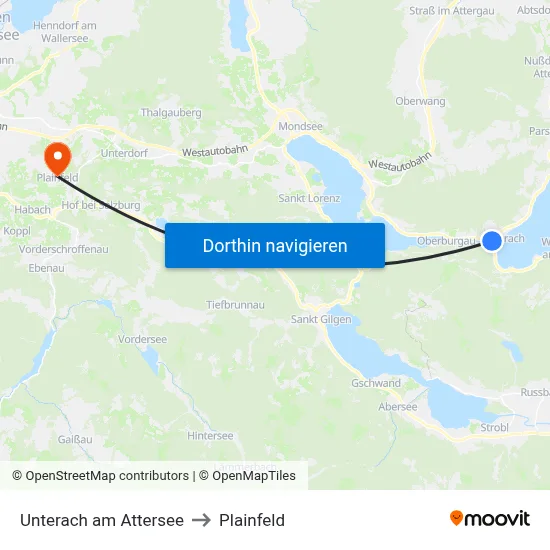 Unterach am Attersee to Plainfeld map