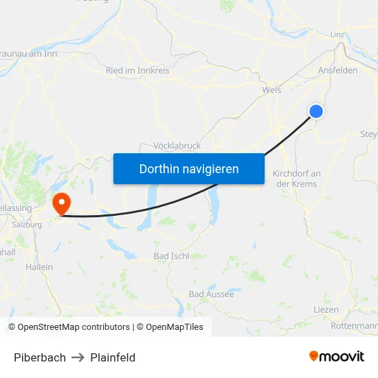 Piberbach to Plainfeld map