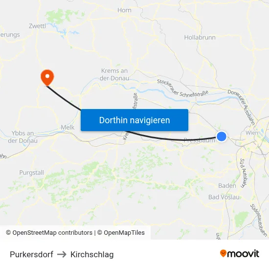 Purkersdorf to Kirchschlag map