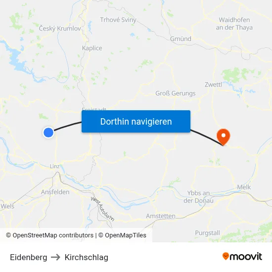 Eidenberg to Kirchschlag map
