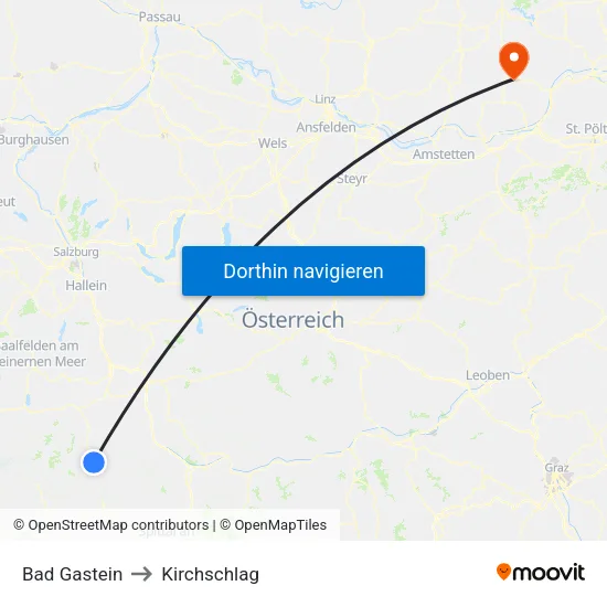 Bad Gastein to Kirchschlag map