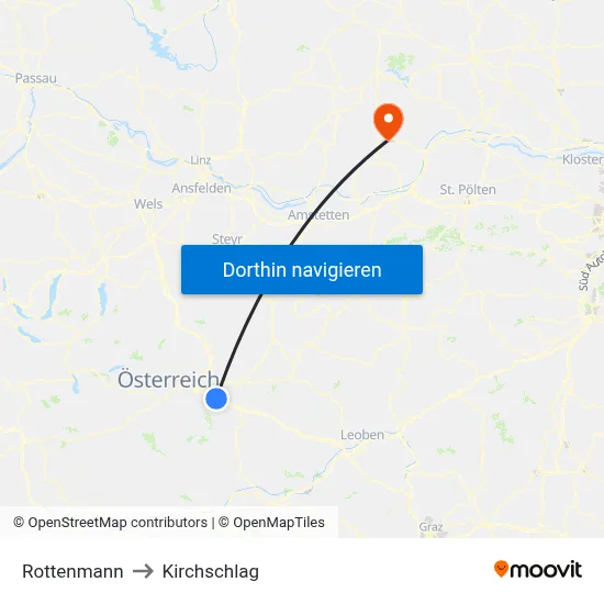 Rottenmann to Kirchschlag map