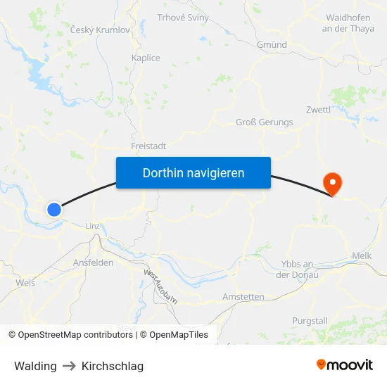 Walding to Kirchschlag map