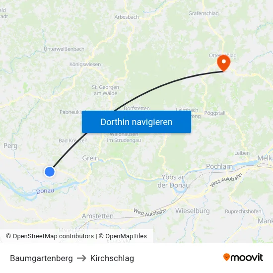 Baumgartenberg to Kirchschlag map