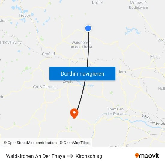 Waldkirchen An Der Thaya to Kirchschlag map