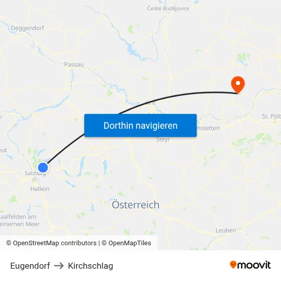 Eugendorf to Kirchschlag map