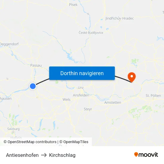Antiesenhofen to Kirchschlag map