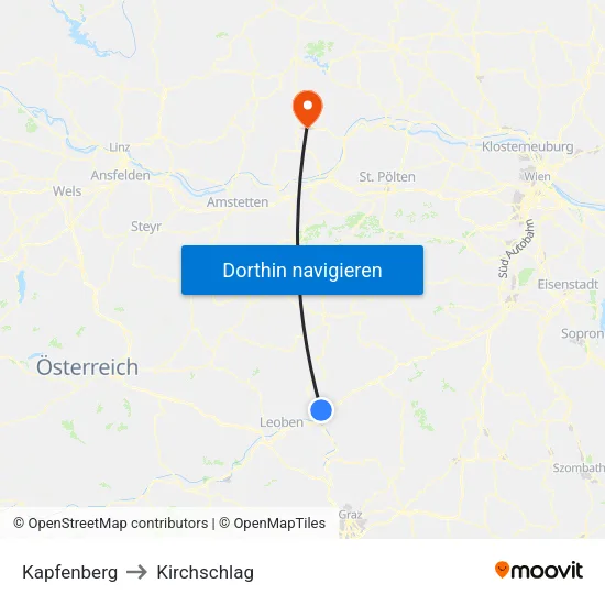 Kapfenberg to Kirchschlag map