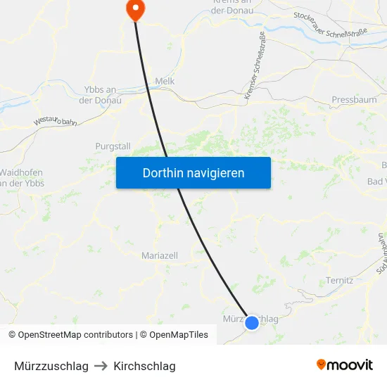 Mürzzuschlag to Kirchschlag map