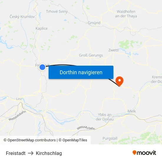 Freistadt to Kirchschlag map