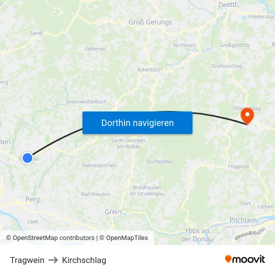 Tragwein to Kirchschlag map