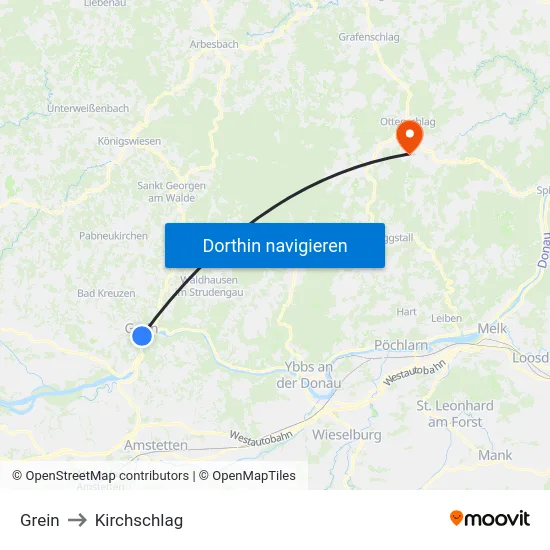 Grein to Kirchschlag map