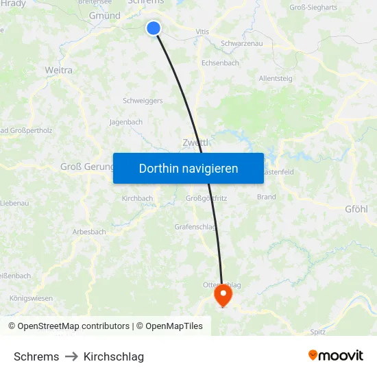 Schrems to Kirchschlag map
