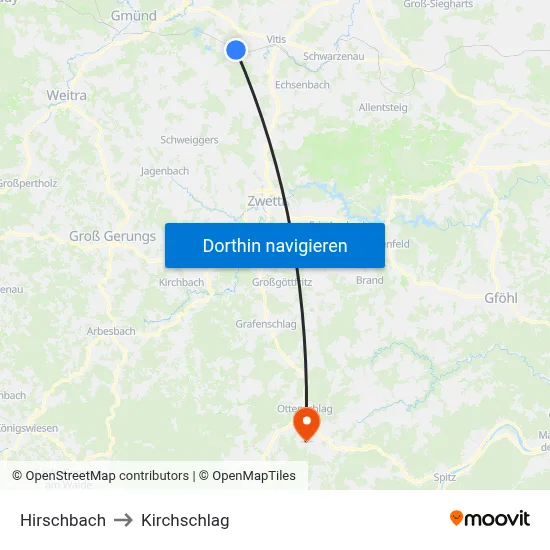 Hirschbach to Kirchschlag map