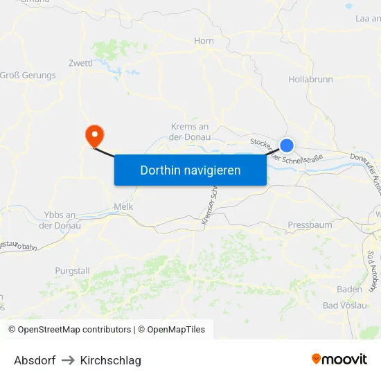 Absdorf to Kirchschlag map