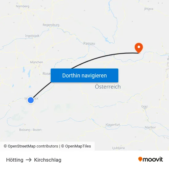 Hötting to Kirchschlag map