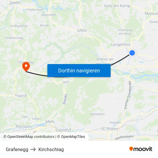 Grafenegg to Kirchschlag map