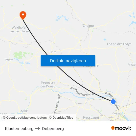 Klosterneuburg to Dobersberg map