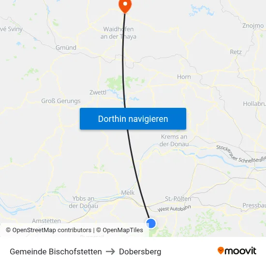 Gemeinde Bischofstetten to Dobersberg map