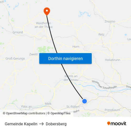 Gemeinde Kapelln to Dobersberg map
