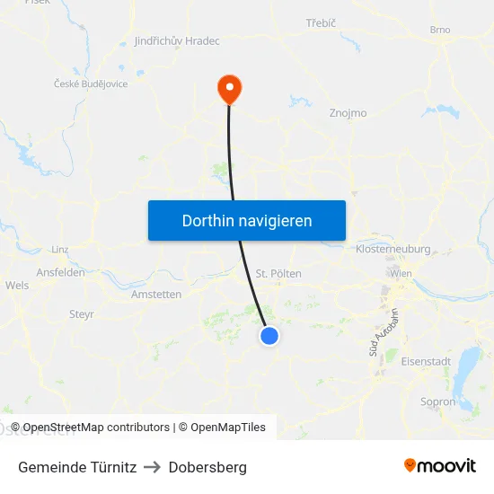 Gemeinde Türnitz to Dobersberg map