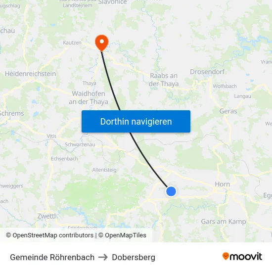 Gemeinde Röhrenbach to Dobersberg map