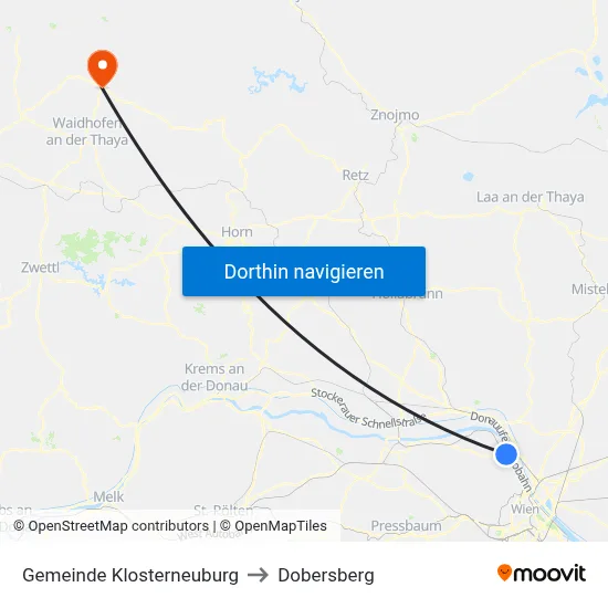 Gemeinde Klosterneuburg to Dobersberg map