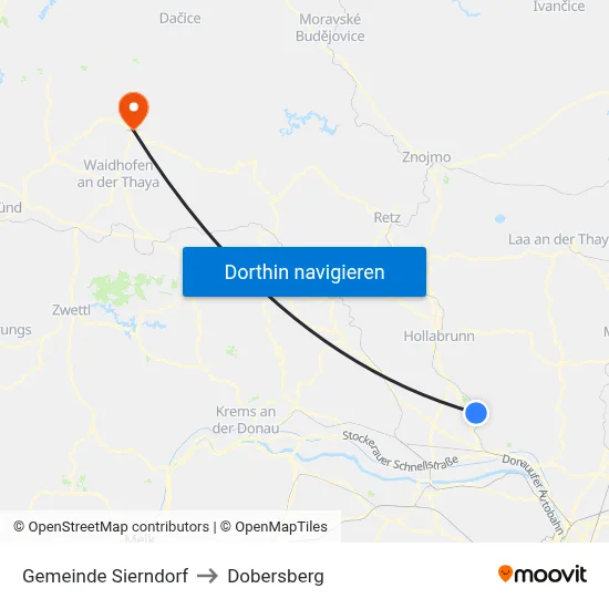 Gemeinde Sierndorf to Dobersberg map