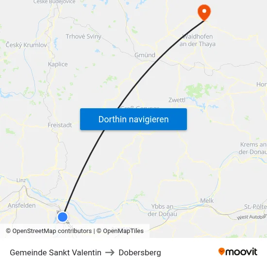 Gemeinde Sankt Valentin to Dobersberg map