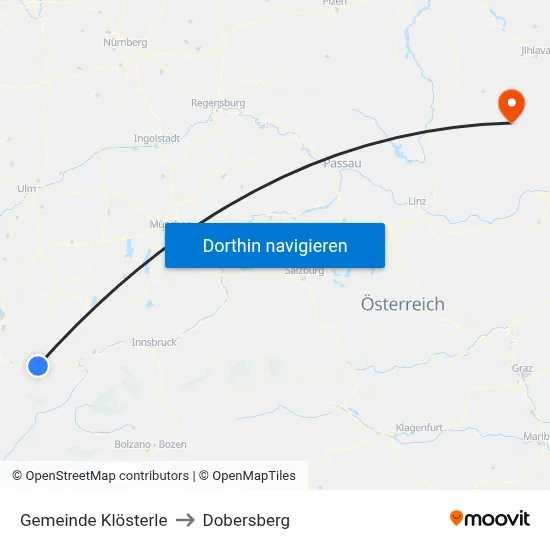 Gemeinde Klösterle to Dobersberg map