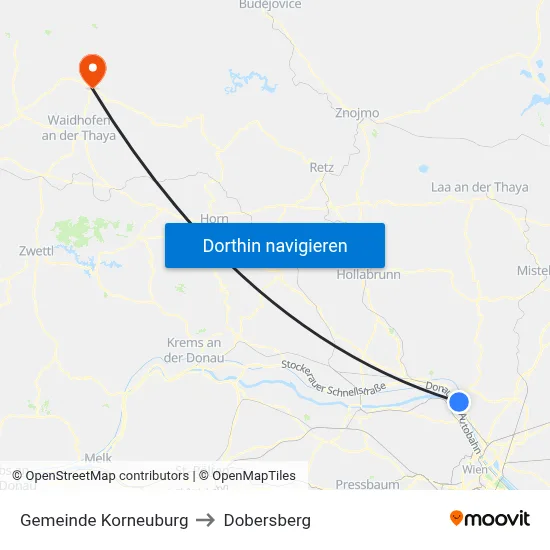 Gemeinde Korneuburg to Dobersberg map