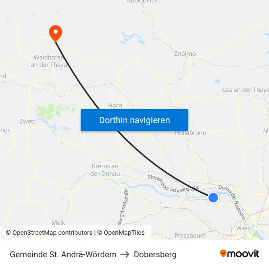 Gemeinde St. Andrä-Wördern to Dobersberg map