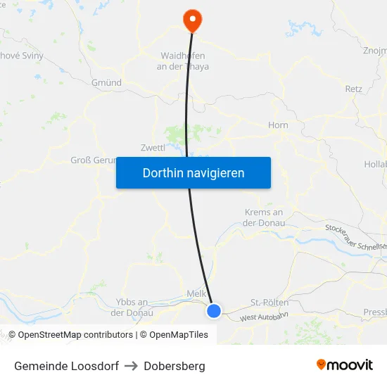 Gemeinde Loosdorf to Dobersberg map